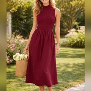 J.Crew Burgundy Mixed Media Mockneck Maxi Dress Tall Small S Spring Floral Chic